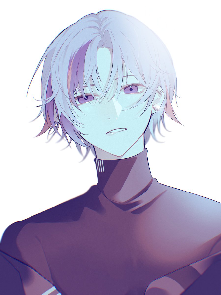 1boy male focus solo purple eyes looking at viewer white background purple hair  illustration images