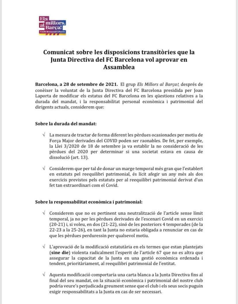 El soci no pot perdre la possibilitat d’exigir a la Junta una correcta gestió econòmica i patrimonial del Club // El socio no puede perder la posibilidad de exigir a la Junta una correcta gestión económico patrimonial del Club.