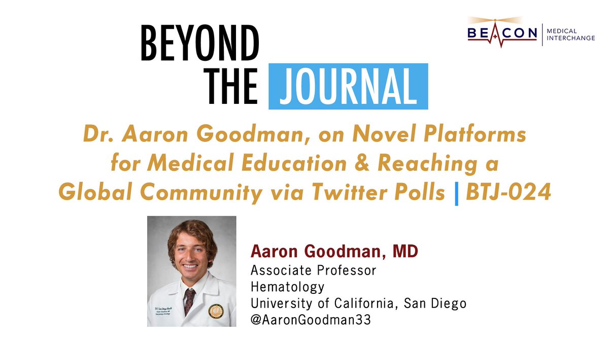 CharuAggarwalMD's tweet photo. Listen in to this week’s episode with @AaronGoodman33 - “Papa Heme”, we had a wonderful, high energy conversation discussing his passion for medical education and use of @Twitter #MedTwitter #SoME @JackWestMD #BeyondTheJournal https://t.co/nSUMExL7dX