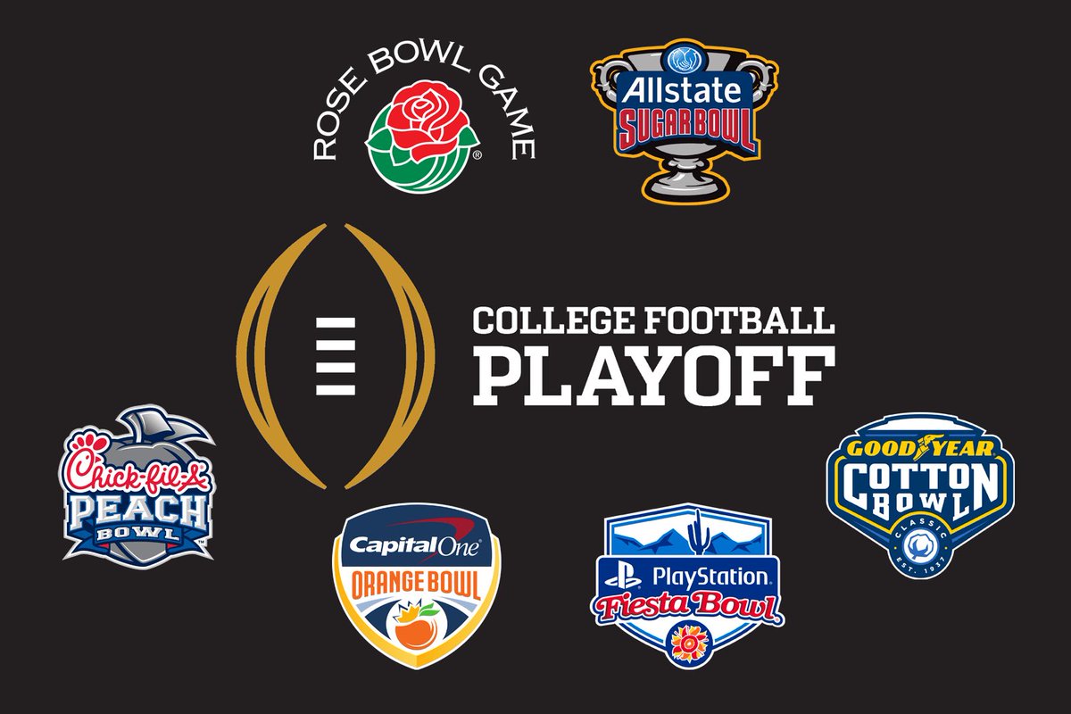 As the first scores are due tonight let’s take a look at our bowl games

The CFP
Rose #1 and #4
Fiesta #2 and #3

Other games
Peach #5 and #6
Sugar #7 and # 8
Peach #9 and #10
Cotton #11 and #12