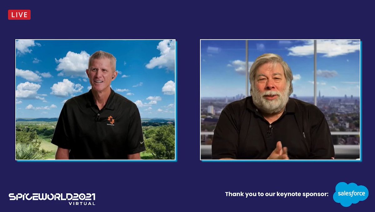 Spiceworks's tweet photo. @Apple @stevewoz “Life is about happiness, not achievements.”
That's a wrap on our fabulous keynote session with @stevewoz! 👏🏼
Catch more exciting insights at #SpiceWorldVirtual today and tomorrow. https://t.co/UL4pjzEv6J
