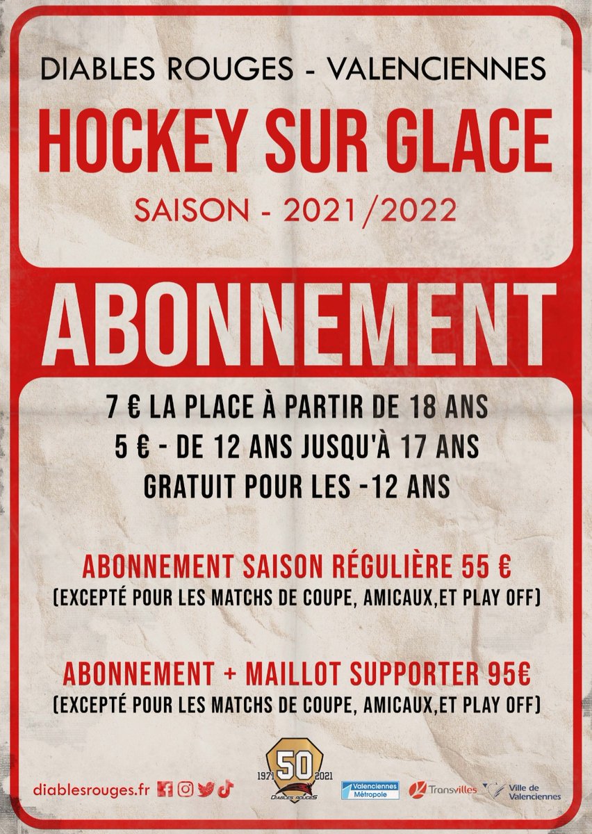 📢 AVIS AUX SUPPORTERS 📢
Les abonnements pour la saison 2021-2022 sont dès à présent disponibles 🎫 
Vous pourrez également bientôt vous procurer les maillots de cette saison historique des 5️⃣0️⃣ ans grâce à la formule "abonnement + maillot" ! 🥅🏒