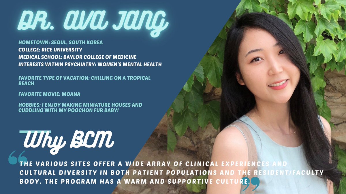BCMPsychRes's tweet image. #InternIntros continue today with another shining ⭐️ - Dr. Ava Jang! 

#Classof2025 #PsychiatryResidency
#WomenInMedicine #WIMmonth