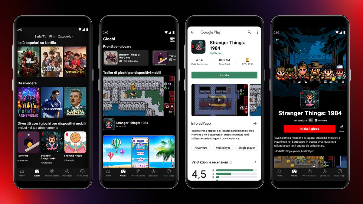 NetflixIT's tweet photo. Netflix 🤝 videogiochi. Da oggi potete mettervi alla prova con i nostri giochi direttamente dalla nostra app per Android. Ah, siamo solo all’inizio e abbiamo ancora tanto lavoro da fare ma preparatevi all’arrivo di tanti altri titoli in futuro. 🕹 https://t.co/1IvpkKizma