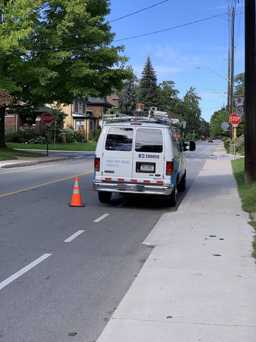 Hey @cogeco there was no reason this truck needed to block the bike land & endanger cyclists. It would have been simple to park on any of the sidestreets seen in the photo. @BlockedinHamOnt