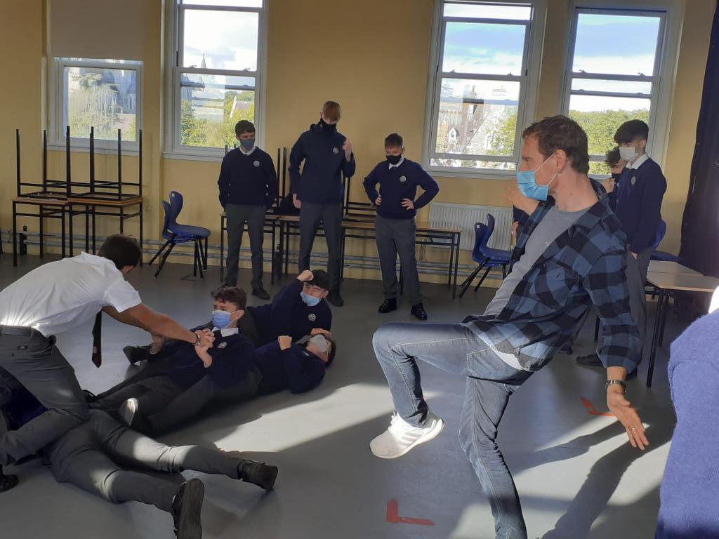 Transition year students today received a drama workshop from past pupil and Oscar nominee Michael Fassbender. Students greatly enjoyed the workshop.