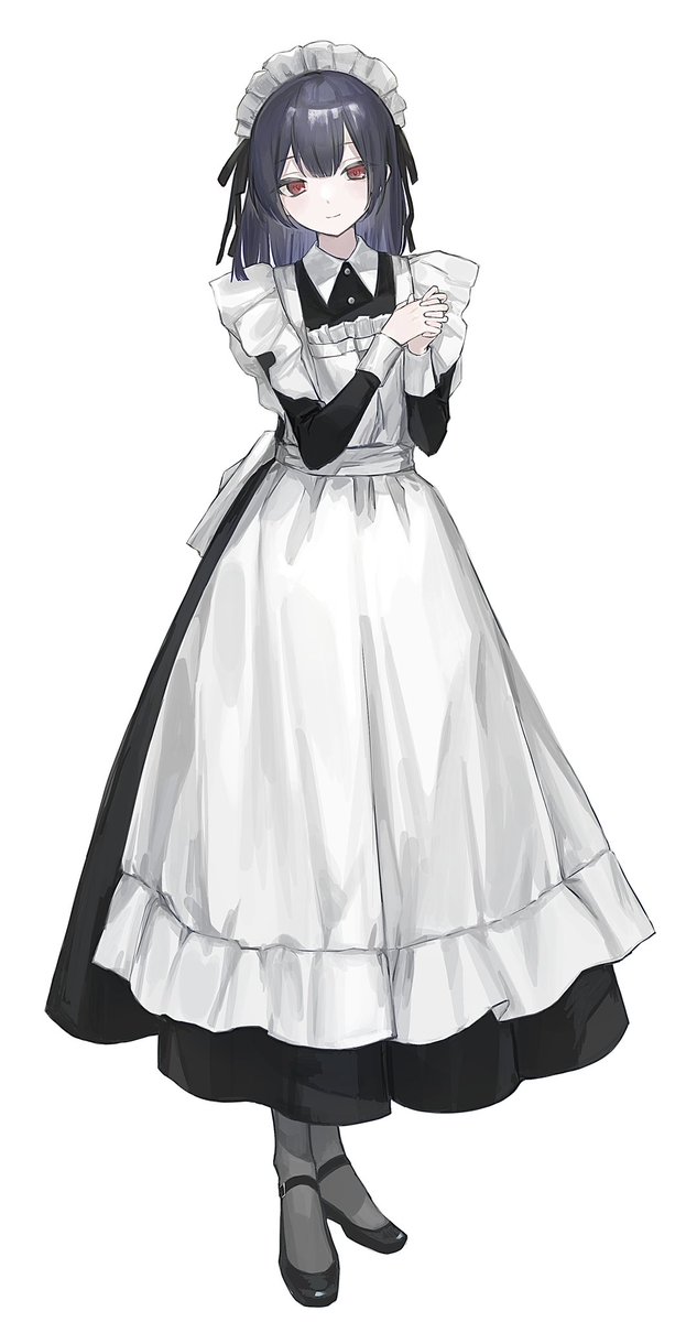 morino rinze 1girl solo maid headdress maid apron red eyes white background  illustration images