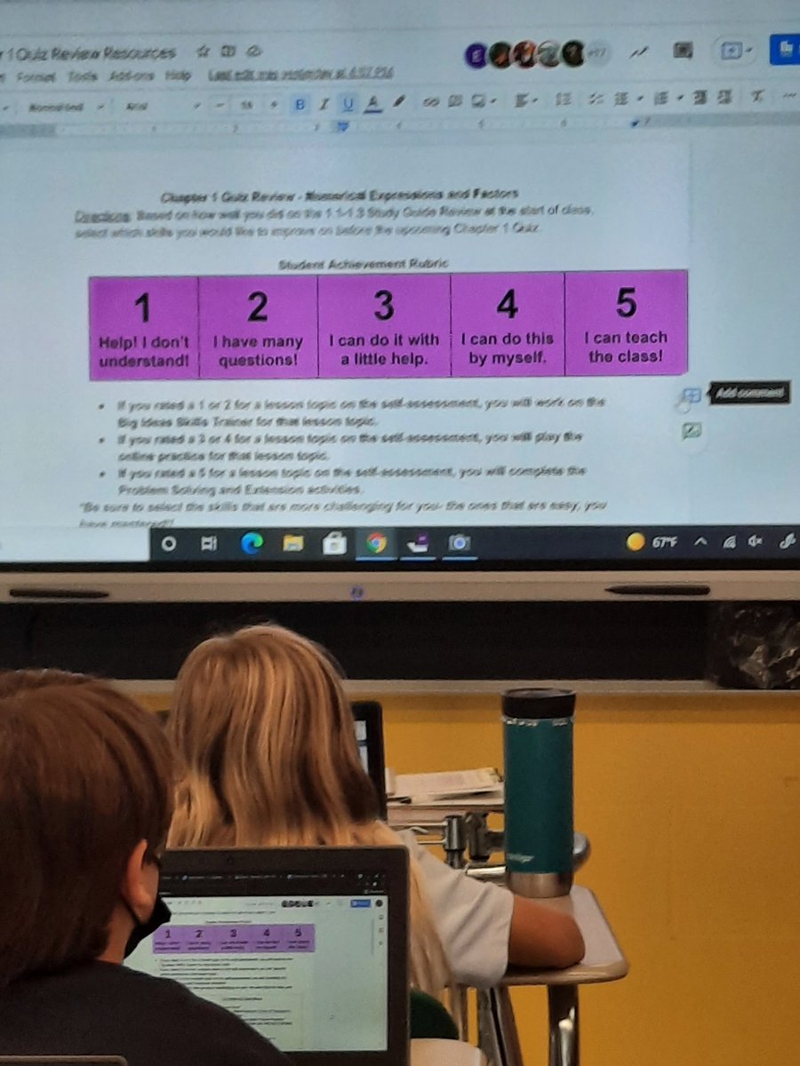 jmtishler's tweet photo. Our awesome 6th grade team @msmanzella112 @mrsroditis &amp; @desantisnMath encouraging students to self-assess and providing choice board options to review the chapter based on their rating of their own understanding @BayshoreMiddle #MTPSpride https://t.co/rQOcuWvyDp