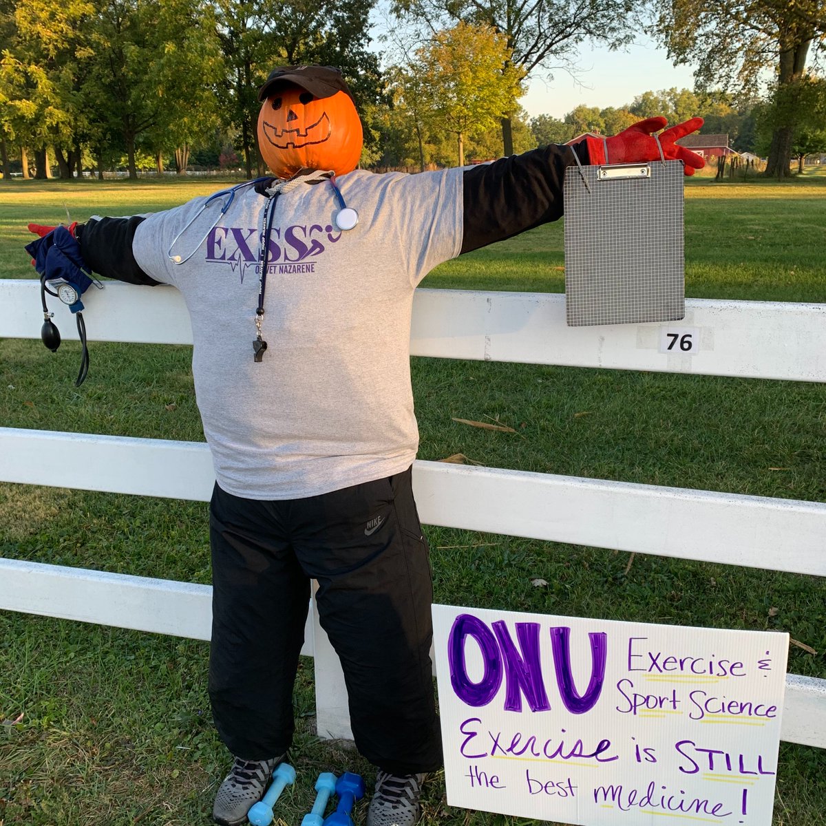 Olivet_PE's tweet photo. Thanks to our Student leadership Team for creating and displaying our ONU EXSS scarecrow at Perry Farm. https://t.co/E8xZF8nrO7