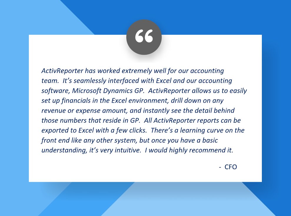 MrRussHorn's tweet photo. Last month, an @AccountingWare #ActivReporter partners shared the following quote from one of their customers: https://t.co/GJUZ56urca