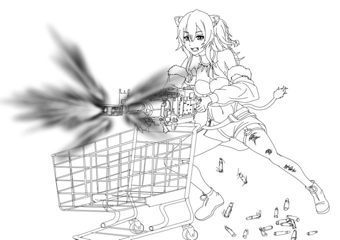 #ししらーと ショッピングカート×重機関銃×ししろん※今日はここまで、後日色塗ります 