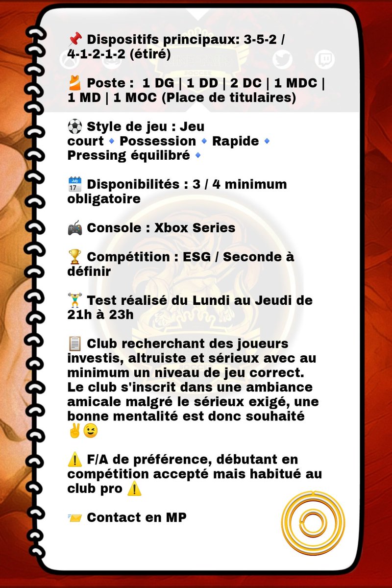 🚨 La Nine Tails SC réouvre son recrutement ! 🚨 Après une période calme avant la sortie de FIFA 22, nous avions décider de mettre en pause nos recrutements afin d'avoir plus de visibilité sur les joueurs Next-gen. #RT apprécié 🤝 @CpMercato @RTduCP @gaming_esport @LFE_ESPORT