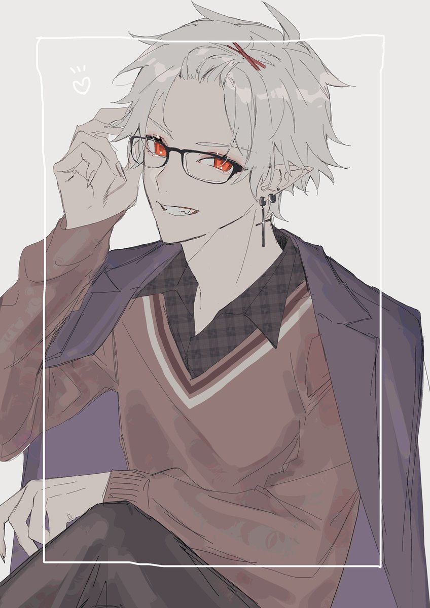 kuzuha (nijisanji) 1boy male focus solo red eyes pointy ears jacket shirt  illustration images
