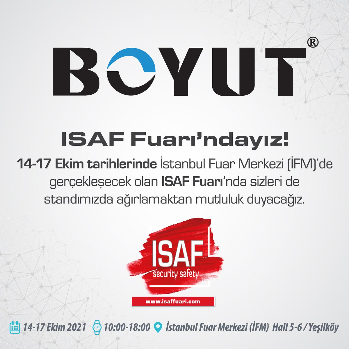 ISAF'da 5B-162'de olacağız. Misafirlerimizi bazı sürprizler bekliyor! 

#isaf #isaffuari #büyükbuluşma #teknolojikyenilikler #güvenliksektörü #hikvision #uniview #eastimage #guardspirit #boyutdetection #boyutpdks #geciskontrol #pdks #hirsizalarm #cctv #xray #metalkapidedektorleri