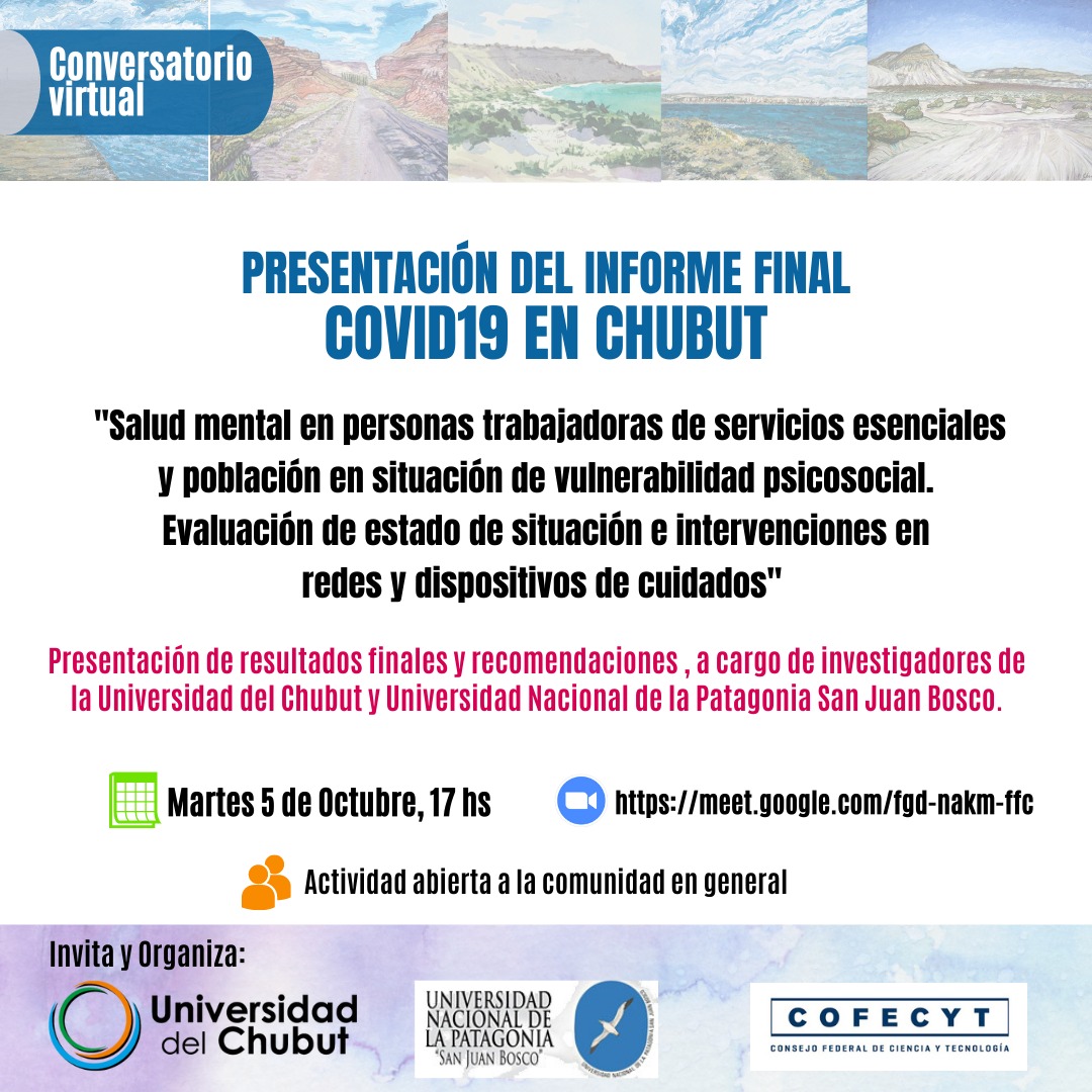 SaludMental_Ch's tweet photo. #Presentación del Informe Final sobre Covid19 y Salud Mental en Chubut| La investigación nucleó a la @UniDChubut y @unpsjb_oficial y se realizó bajo el financiamiento del COFECyT, entre los meses de Abril 2020 y Agosto de este año.
🕖Martes 5, a las 17hs
🔗https://t.co/fDhHntRmUp https://t.co/Ndk4nOlVk5