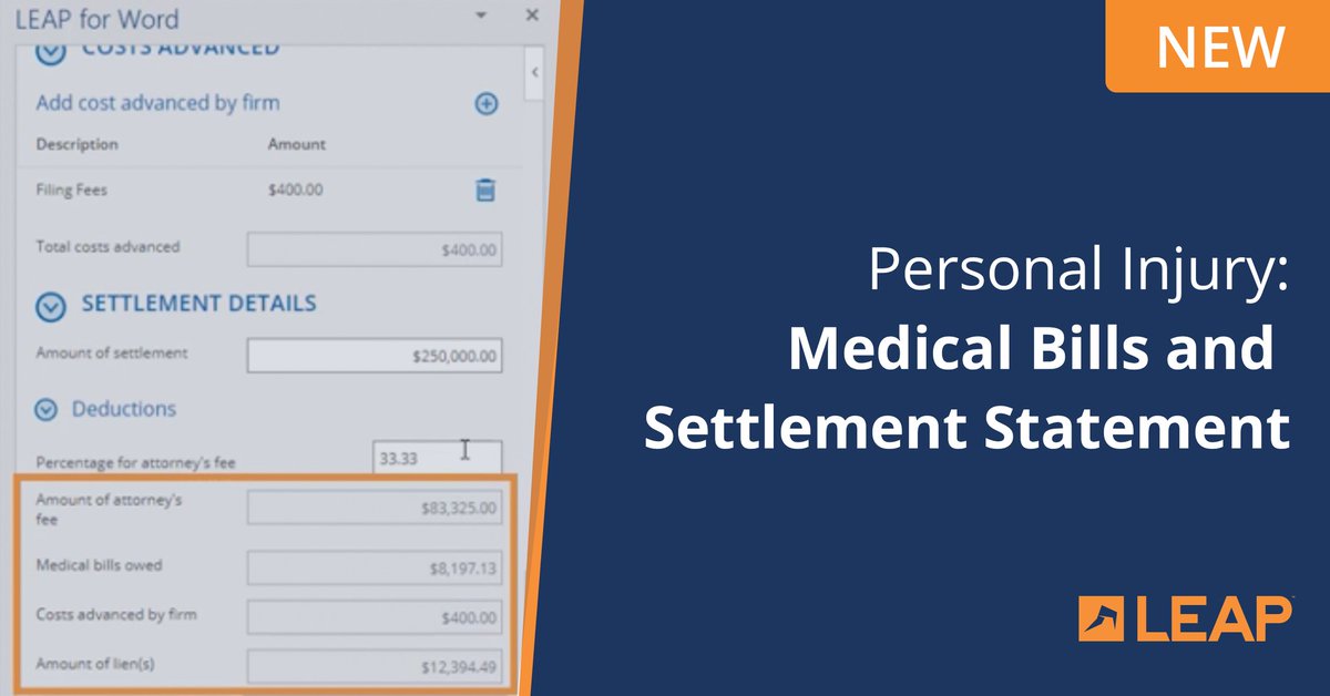 LEAP4Lawyers's tweet photo. #LEAPUserInfo How much time do you and your staff spend searching for updated legal forms? LEAP for Word allows users to create and update complex forms, like the Personal Injury Medical Bills and Settlement Statement, quickly and easily. Learn how: https://t.co/rLOQhwo8ef https://t.co/5ZUz7WQXDf