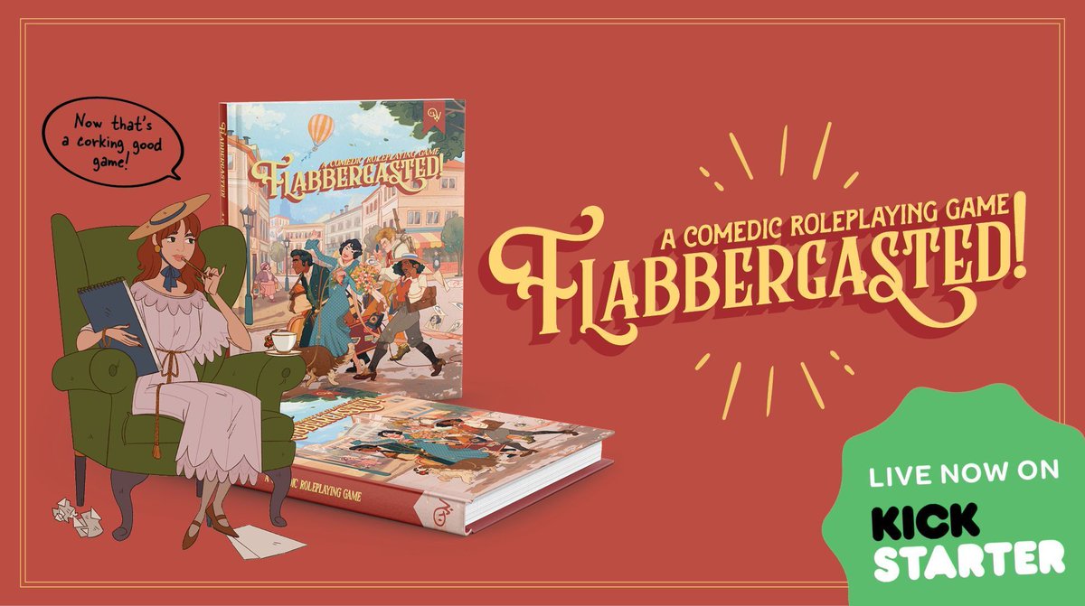 OUT NOW ON #KICKSTARTER - Flabbergasted is a rules-lite and narrative driven #TTRPG set in the roaring 20s! 🍾 #TTRPGSolidarity
Discover this comedic game of manners, mishaps and misunderstandings!✨ 
👉 kck.st/3AT4i2r 👈