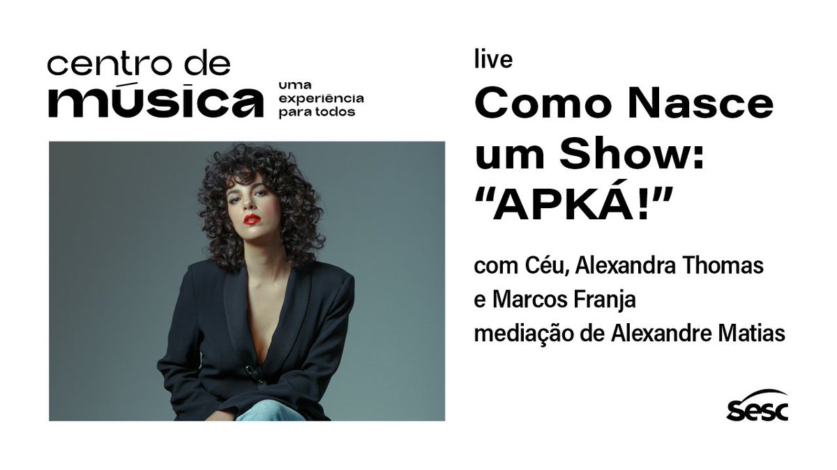 ceumusic's tweet photo. Adorei a iniciativa desse bate-papo e gostaria de chamar vocês pra vir comigo hoje no "Como Nasce Um Show", às 20h, no canal do YouTube do @cmsesc. Irei falar justamente sobre a criação do show do APKÁ!, junto de Alexandra Thomaz e Marcos Franja. https://t.co/VeMfucHlkb https://t.co/m9DX0X03kr