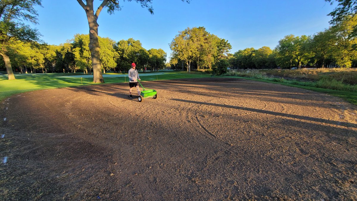 PGRBill's tweet photo. Thanks to UNL Turf Senior Jack (@JGravesTurf) for helping seed the 7th tee this morning. He also gained experience replacing and setting the @ToroGolf Infinity head that I "may" have hit while tilling the old surface. Give him a follow. https://t.co/qeSzm0q3Hh