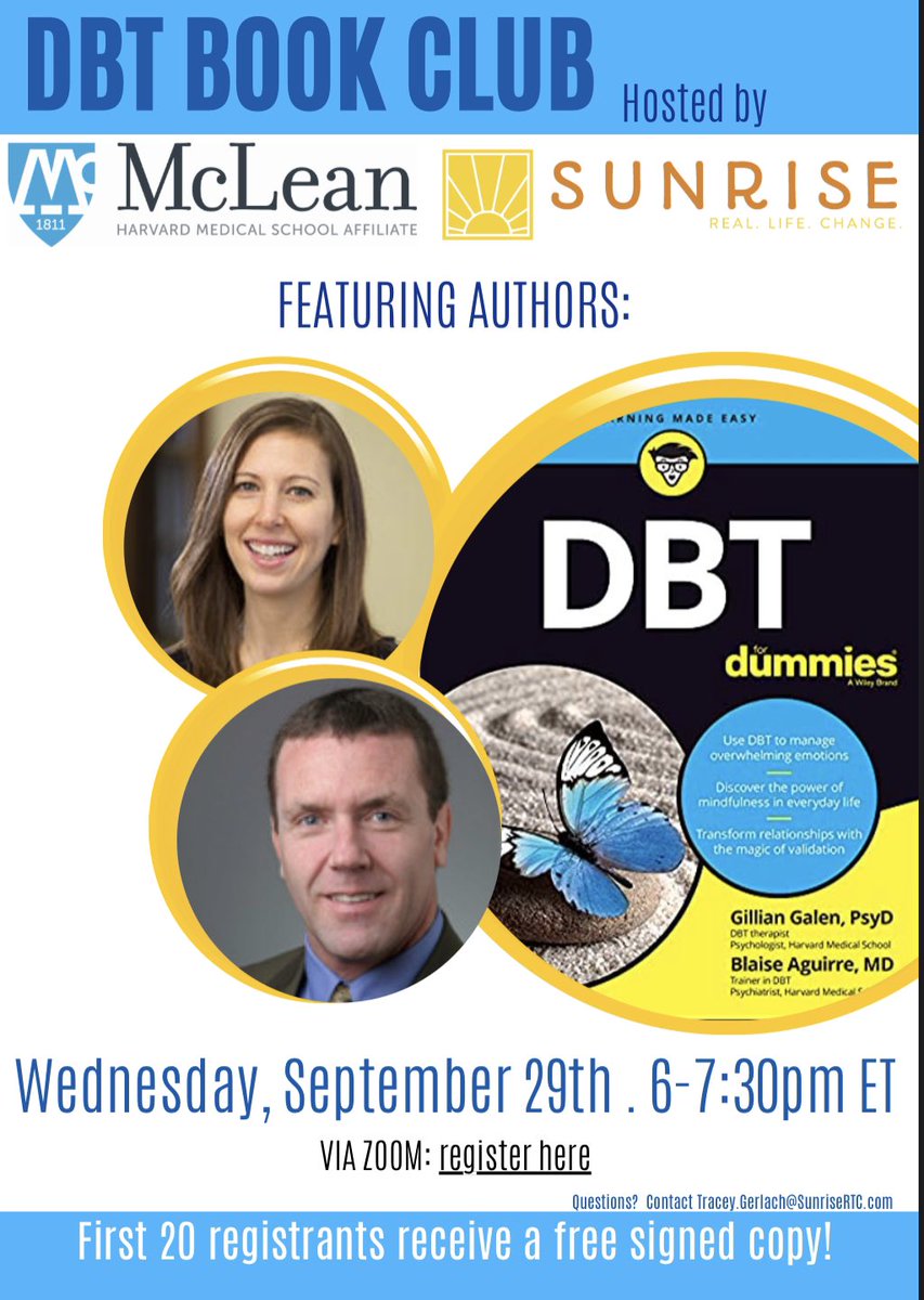 Join me &amp; <a href="/blaisemd/">Blaise Aguirre, MD</a> tomorrow evening to discuss our new book #DBT for Dummies <a href="/SunriseRTC/">SunriseRTC</a> Register here: zoom.us/meeting/regist…