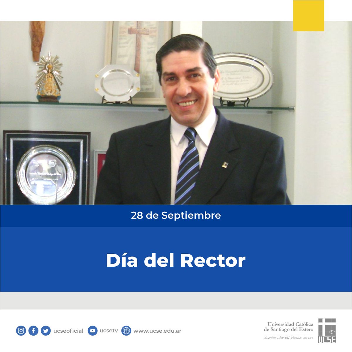 UCSEoficial's tweet photo. 🗓 Hoy, 28 de septiembre, se celebra el Día del Rector. 

Desde la institución saludamos a nuestro Rector Ing. Luis Eugenio Lucena,  agradecemos su compromiso y su esfuerzo diario y lo felicitamos por su gran labor 🙌🏼.

✨ ¡Feliz día Rectores de nuestra comunidad!

#rector #UCSE https://t.co/pvQn52ltEI