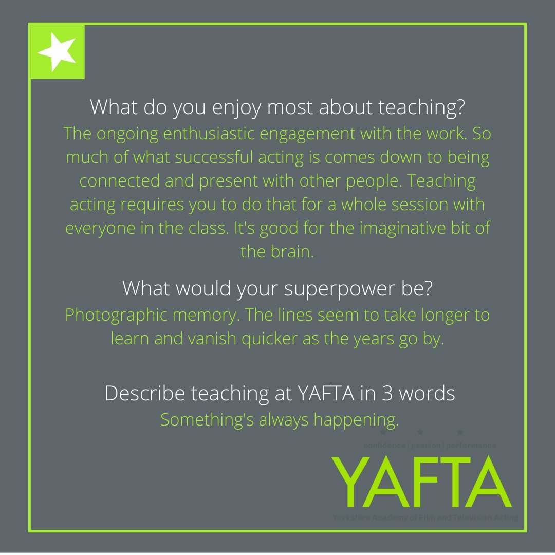 YAFTAUK's tweet photo. A little more information about YAFTA acting tutor David Zezulka who we 'met' yesterday!
#meettheteam #LAMDA #actingteacher #actingtutor #actingforscreen #cameraclass #tvacting #filmacting #screenactingdiploma #mondaymotovation https://t.co/giGF1JiIG1