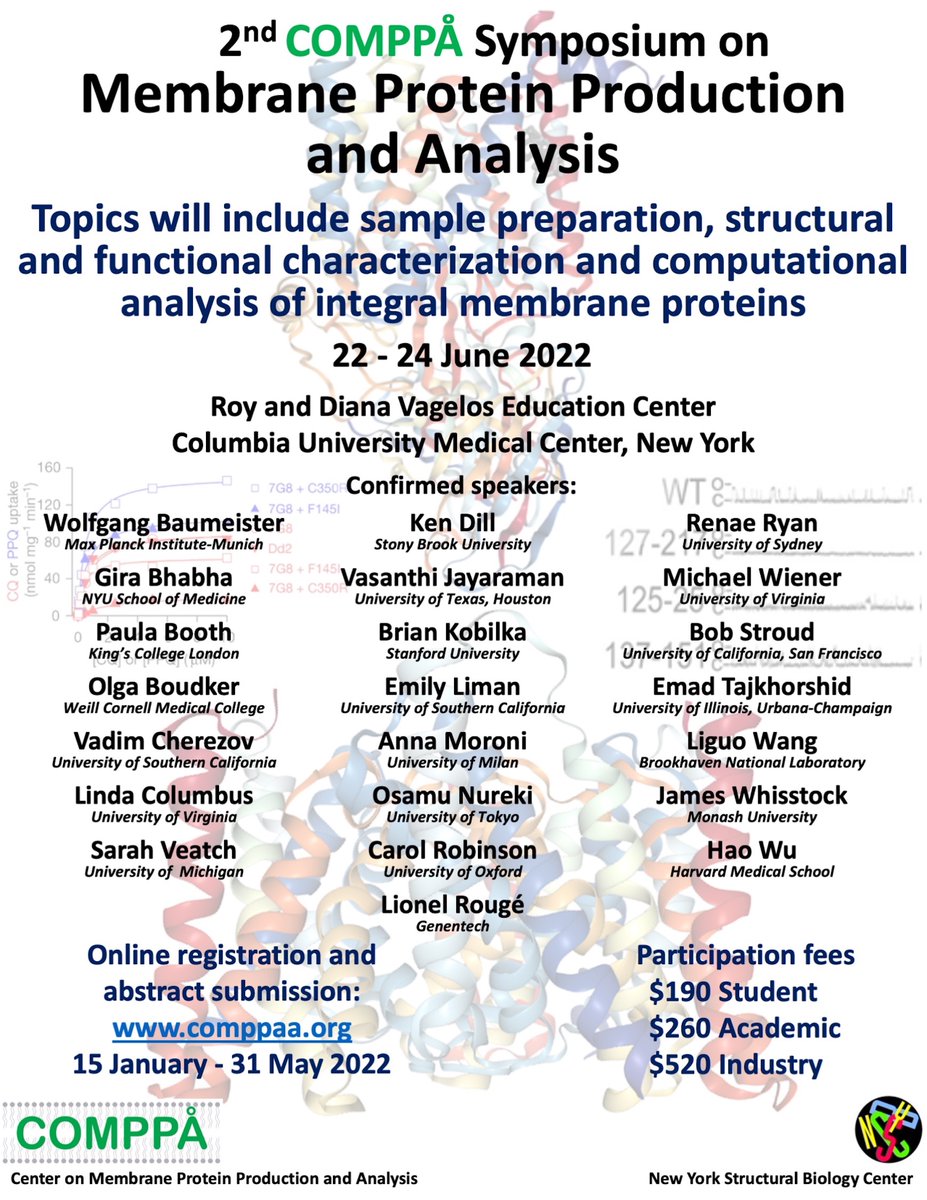 comppaa's tweet photo. The 2nd @comppaa  Symposium on Membrane Protein Production and Analysis is scheduled for June 22-24, 2022.
Registration will open on January 15, 2022!
We look forward to seeing you then!
https://t.co/NEgVO1qcGB https://t.co/NSkM57M15a