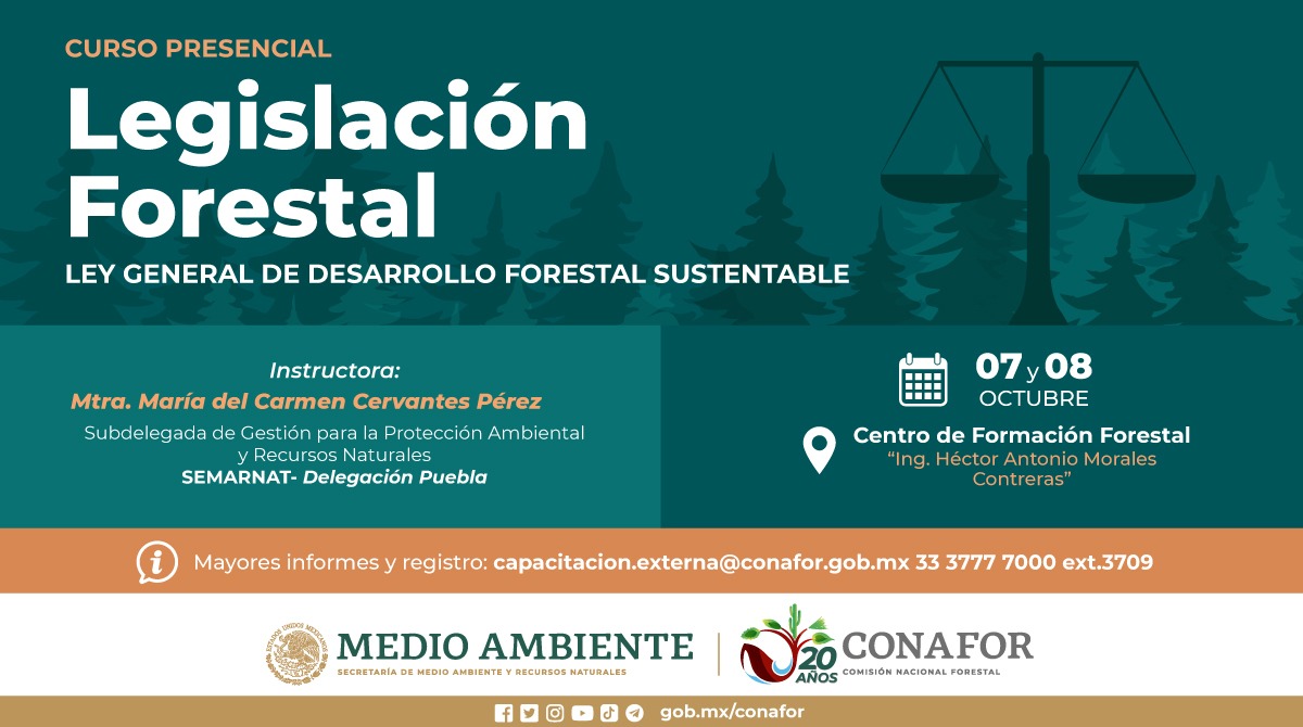 CONAFOR's tweet photo. Participa en el curso presencial 👩⚖️ Legislación Forestal que impartirá personal de la delegación de #Puebla de @SEMARNAT_mx 🌳🌲📖
📍Centro de Formación Forestal #CEFOFOR, en #CiudadGuzmán #Jalisco
🗓️ 7 y 8 de octubre
☎️ Informes al: 33 37 77 7000 ext. 3709 https://t.co/wJZJdvb6hw
