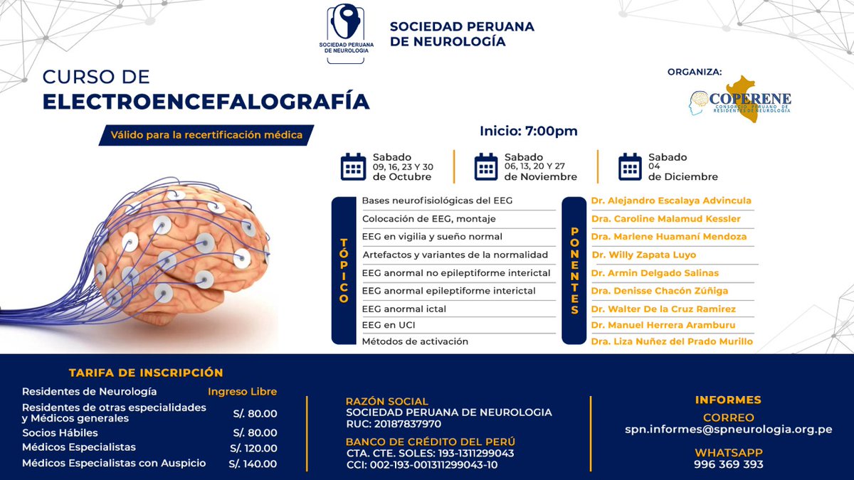 🧠𝗖𝗨𝗥𝗦𝗢 𝗗𝗘 𝗘𝗟𝗘𝗖𝗧𝗥𝗢𝗘𝗡𝗖𝗘𝗙𝗔𝗟𝗢𝗚𝗥𝗔𝗙𝗜́𝗔
📝𝑷𝑹𝑶𝑪𝑬𝑺𝑶 𝑫𝑬 𝑰𝑵𝑺𝑪𝑹𝑰𝑷𝑪𝑰𝑶́𝑵:
Visite nuestro Facebook y encuentre la información completa.
facebook.com/spneurologia/p…
.
#medicine #medicina #medicosporlaverdad #medicos #médicos #doctor #neurologo