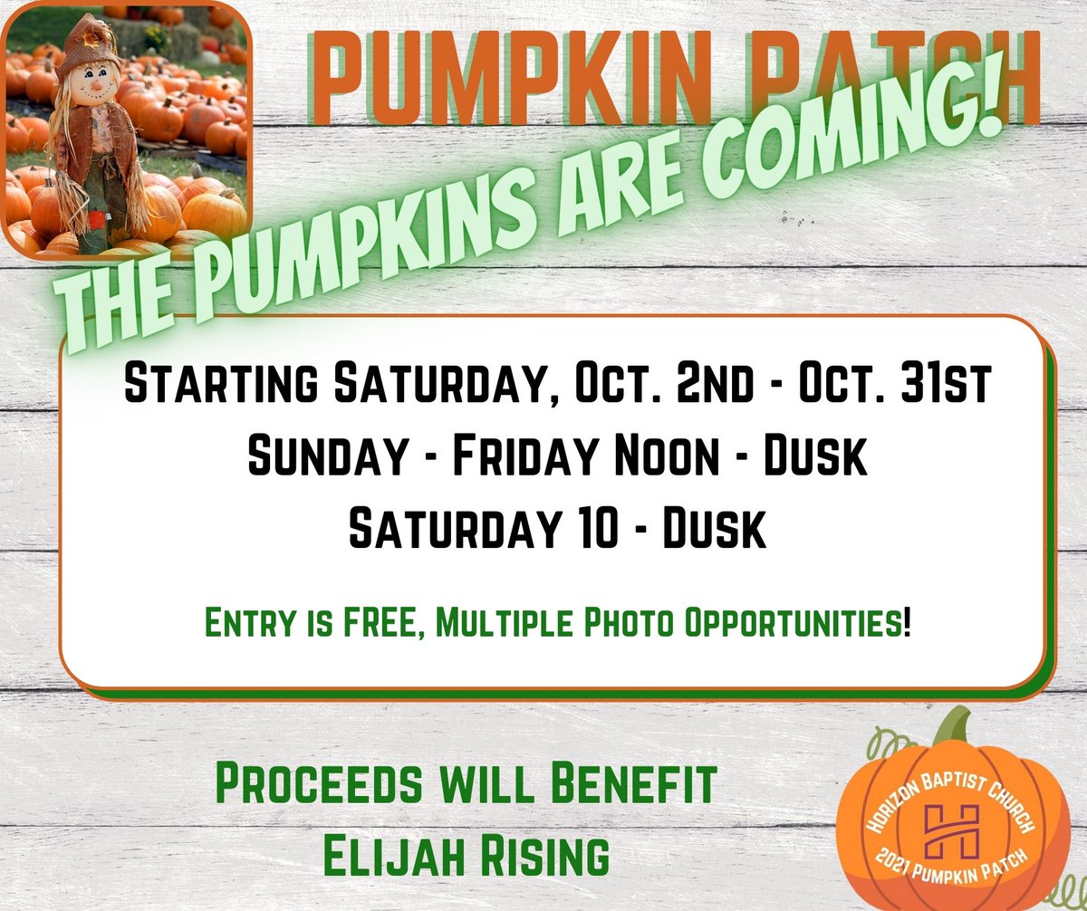 Join us this Saturday, Oct 2nd, 2021 we will have a vendor table at Horizon Baptist Church's 2021 Fall Fest and Pumpkin Patch kick off !! We looking forward to seeing you there! @HorizonMissouriCity 

#JesusTough #VendorPopup #PumpkinPatch