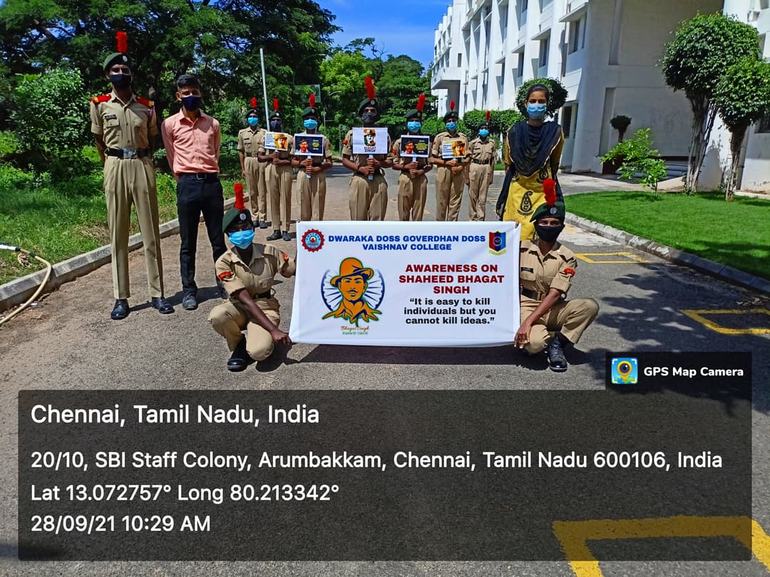 dgvnccinfantry's tweet photo. We organized an awareness event in regard to our freedom fighter Shahid Bhagat Singh on 28.09.2021 inside our college campus.The cadets did Banner March.This event helped the general public to know about the life history of the freedom fighter Shahid Bhagat Singh.#DGNCC #JS2021 https://t.co/NDYaEpWbMz