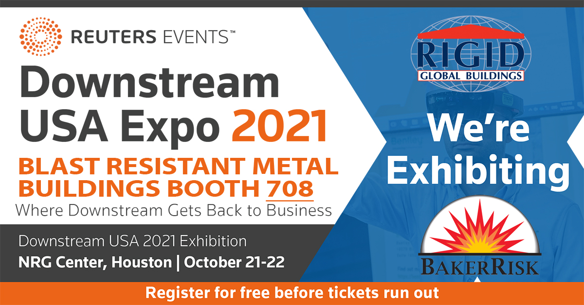 RigidBuildings's tweet photo. Come and see us at Booth 708 at the @ReutersBiz  Downstream Expo Oct 21-22 at NRG Center, Houston. Learn more about our #blastbuildings and #blastresistant #metalbuildings Registration is open and FREE for limited time. Claim your free pass here: https://t.co/QtT4oFAPmp https://t.co/Qe32ZpEM4I
