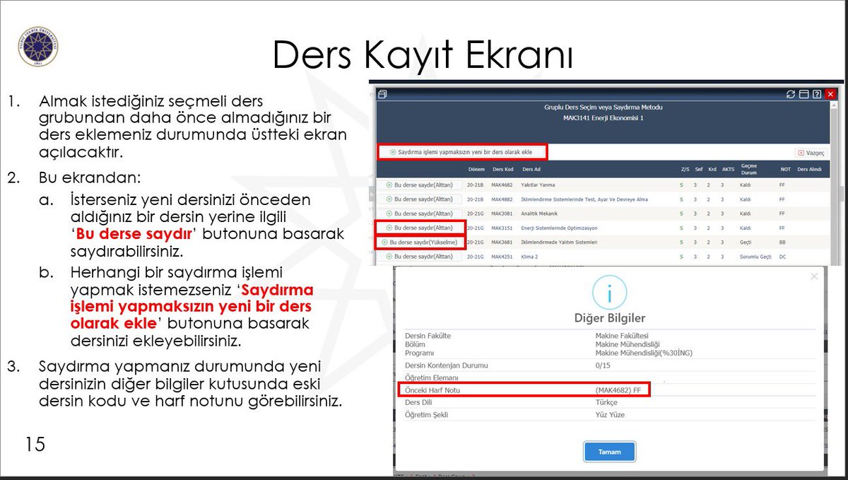 Ders saydırma işlemi hakkında OBS ders kayıt kılavuzu güncellenmiştir.