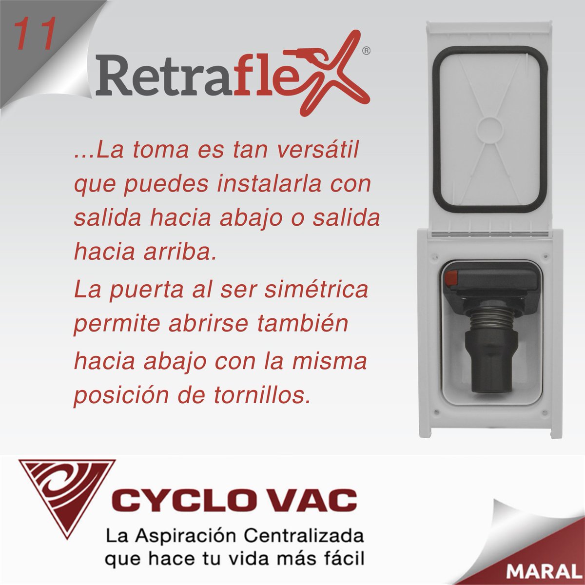 maral_cyclovac's tweet photo. Retraflex
¿Sabías que...? 11/52
...La toma es tan versátil que puedes instalarla con salida hacia abajo o salida hacia arriba. La puerta al ser simétrica permite abrirse también hacia abajo con la misma posición de tornillos...
#retraflex #cyclovac #aspiracionCentralizada #Maral https://t.co/YjmcMsWmbP