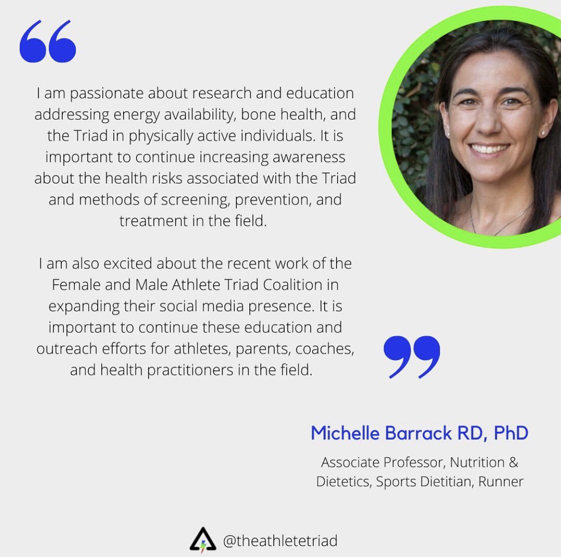 TheAthleteTriad's tweet photo. 🎉 Announcement! We are excited to introduce the Female and Male Athlete Triad Coalition’s new president, Dr. Michelle Barrack @MBarrackRD Associate Professor of Nutrition and Dietetics at California State University Long Beach. https://t.co/6oU8SJNiR4