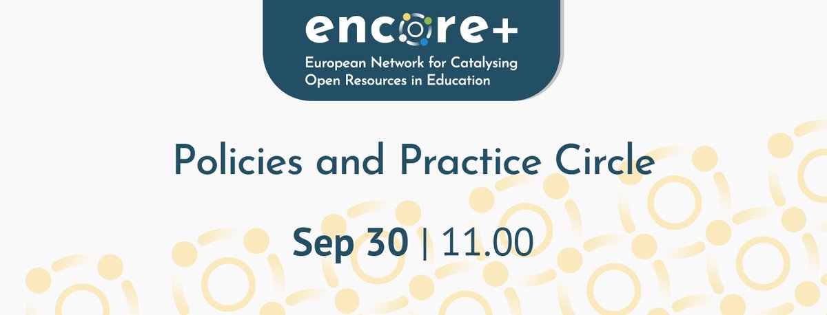 👥  YOU are invited to join the ENCORE+ community as we discuss the current state of OER in Europe!

👋  Don’t forget to sign up for our event on OER Policies and Practice (30 September, 11:00 am - 12:30 pm CEST): encoreproject.eu/event/policies…

✍  The event is free and open for all!