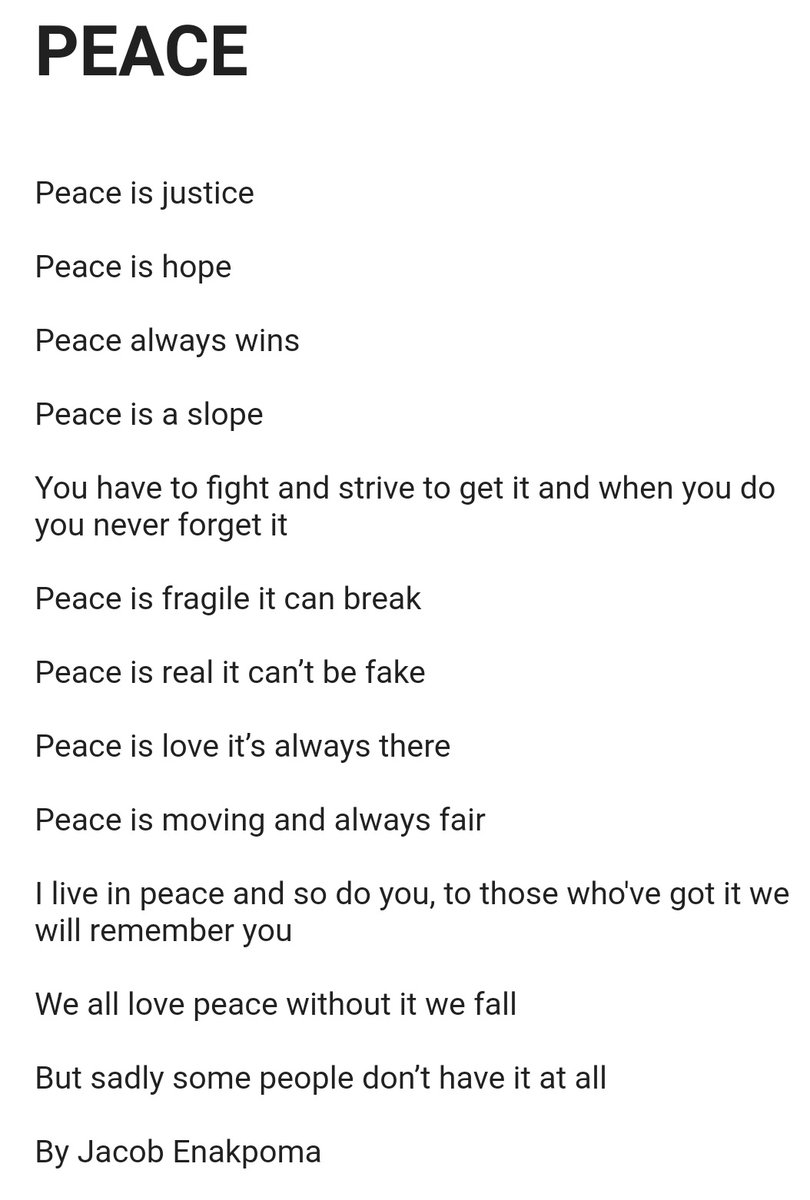 LeadershipASFA1's tweet photo. A fantastic Peace Poem from Jacob in yr9, inspired by our recent Growth Programme theme of 'Promoting Peace'. @ACADEMYSFA @ASFAchaplain https://t.co/KbCCtT8wFY