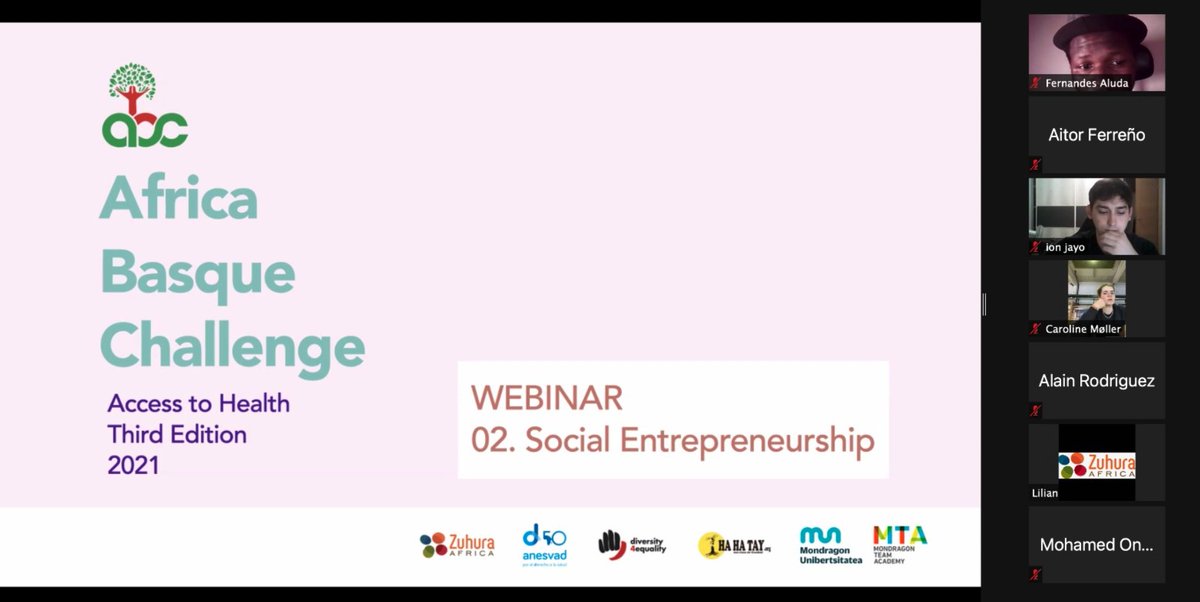 africabasque's tweet photo. We continue with the second Webinar pre-bootcamp, leaded by @zuhura_africa 
The topic today: Social Entrepreneurship
#ABCAfricaBasqueChallenge

@d4eteam 
@Anesvad 
@Enpresagintza https://t.co/wHHkhxlt1K