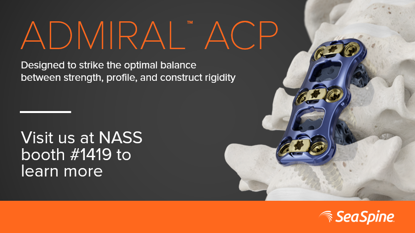 seaspine's tweet photo. SeaSpine® will be exhibiting at booth 1419 this week at North American Spine Society’s annual meeting in Boston. Stop by to learn more about our latest products including Admiral™ ACP. #NASS2021 #AnteriorCervical https://t.co/pXPkdS0VYH