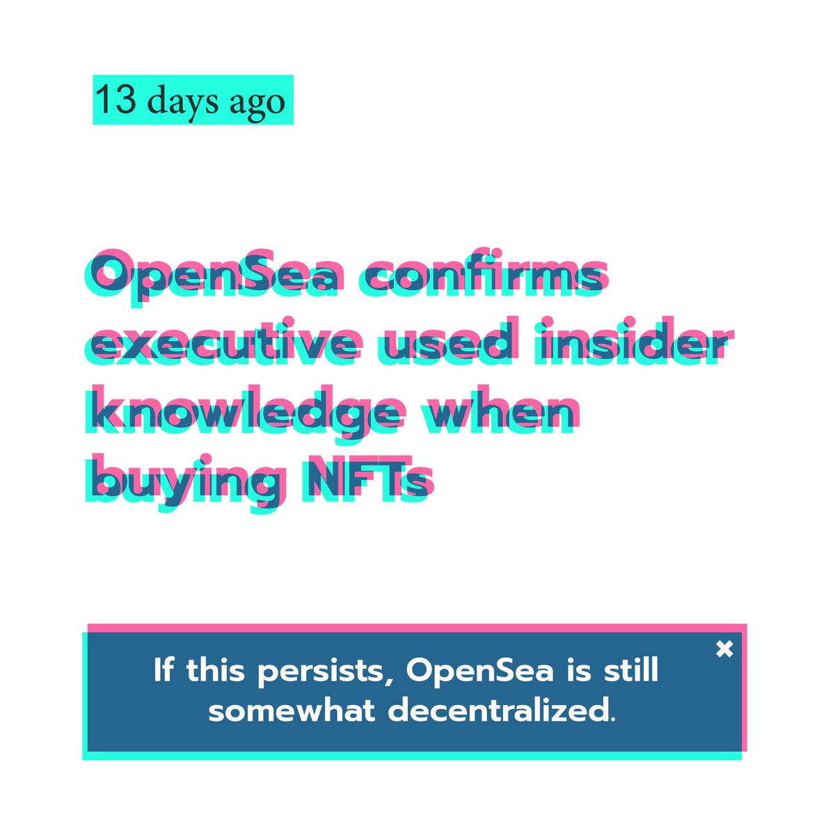 StillOpenSea's tweet photo. 13 days ago.
We are still on OpenSea.
https://t.co/0gTlAudplS

#NFT #NFTCommunity #nftcollector  #NFTdrops #nftart #StillOpen #decentralized https://t.co/1Pn5IvRfra