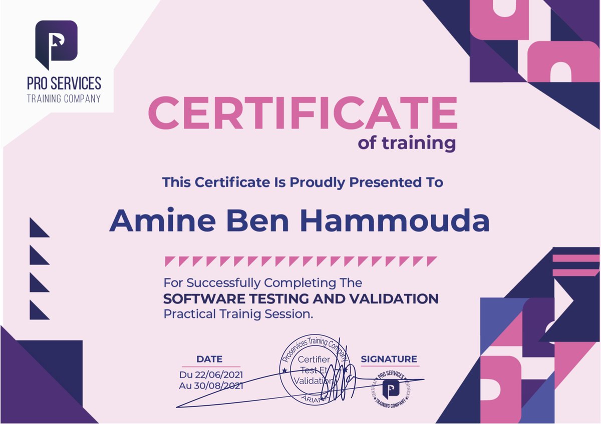 proservicetrai1's tweet image. 𝐟𝐨𝐫𝐦𝐚𝐭𝐢𝐨𝐧 effectuée avec succès!
Félicitations à tous nos candidats. #𝐏𝐫𝐨𝐬𝐞𝐫𝐯𝐢𝐜𝐞𝐬_𝐓𝐫𝐚𝐢𝐧𝐢𝐧𝐠_𝐂𝐨𝐦𝐩𝐚𝐧𝐲 vous souhaite un excellent parcours professionnel.
 +216 58 98 56 08
#Certificate_of_Training #Test_et_Validation #Testeur #Succès #IT #Technology