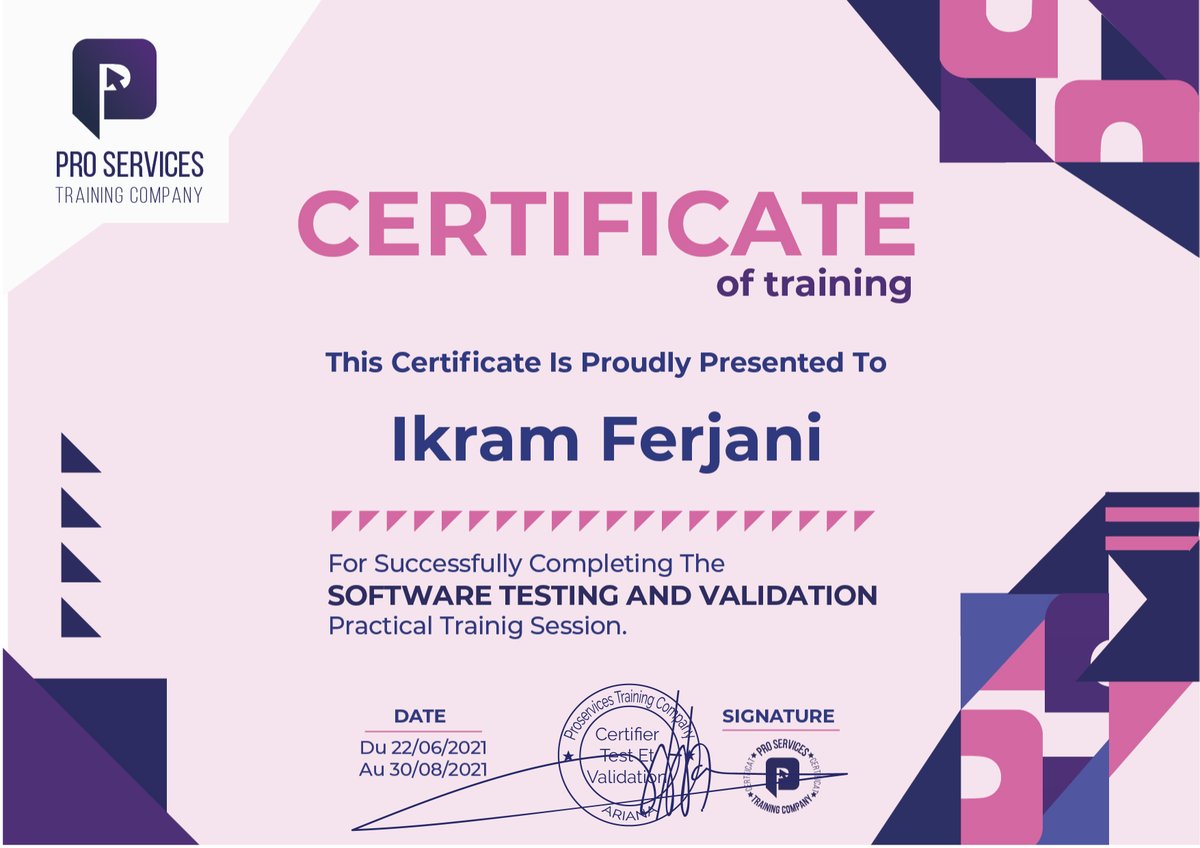 proservicetrai1's tweet image. 𝐟𝐨𝐫𝐦𝐚𝐭𝐢𝐨𝐧 effectuée avec succès!
Félicitations à tous nos candidats. #𝐏𝐫𝐨𝐬𝐞𝐫𝐯𝐢𝐜𝐞𝐬_𝐓𝐫𝐚𝐢𝐧𝐢𝐧𝐠_𝐂𝐨𝐦𝐩𝐚𝐧𝐲 vous souhaite un excellent parcours professionnel.
 +216 58 98 56 08
#Certificate_of_Training #Test_et_Validation #Testeur #Succès #IT #Technology