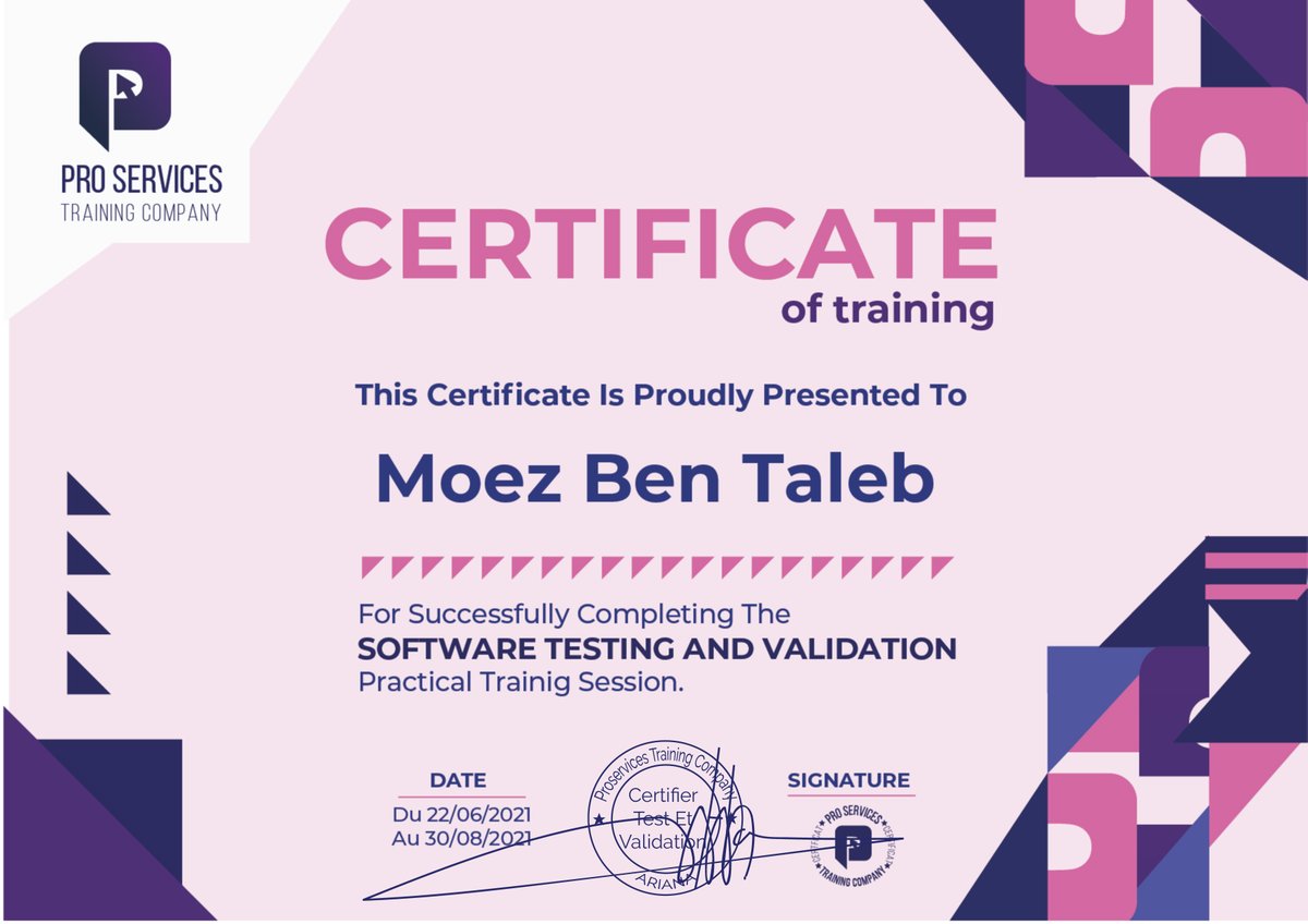 proservicetrai1's tweet image. 𝐟𝐨𝐫𝐦𝐚𝐭𝐢𝐨𝐧 effectuée avec succès!
Félicitations à tous nos candidats. #𝐏𝐫𝐨𝐬𝐞𝐫𝐯𝐢𝐜𝐞𝐬_𝐓𝐫𝐚𝐢𝐧𝐢𝐧𝐠_𝐂𝐨𝐦𝐩𝐚𝐧𝐲 vous souhaite un excellent parcours professionnel.
 +216 58 98 56 08
#Certificate_of_Training #Test_et_Validation #Testeur #Succès #IT #Technology