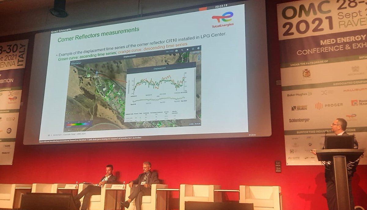 planetek's tweet photo. Monitoring strategic assets through satellite-driven intelligence. 
Mr. Giancarlo Graci, Head of Geoinformation and Business Intelligence explains how @TotalEnergies is using #Rheticus Displacement to monitor #groundmotion affecting strategic assets.
#Energy #Utilities #OMC2021 https://t.co/nQnl9KlqR0