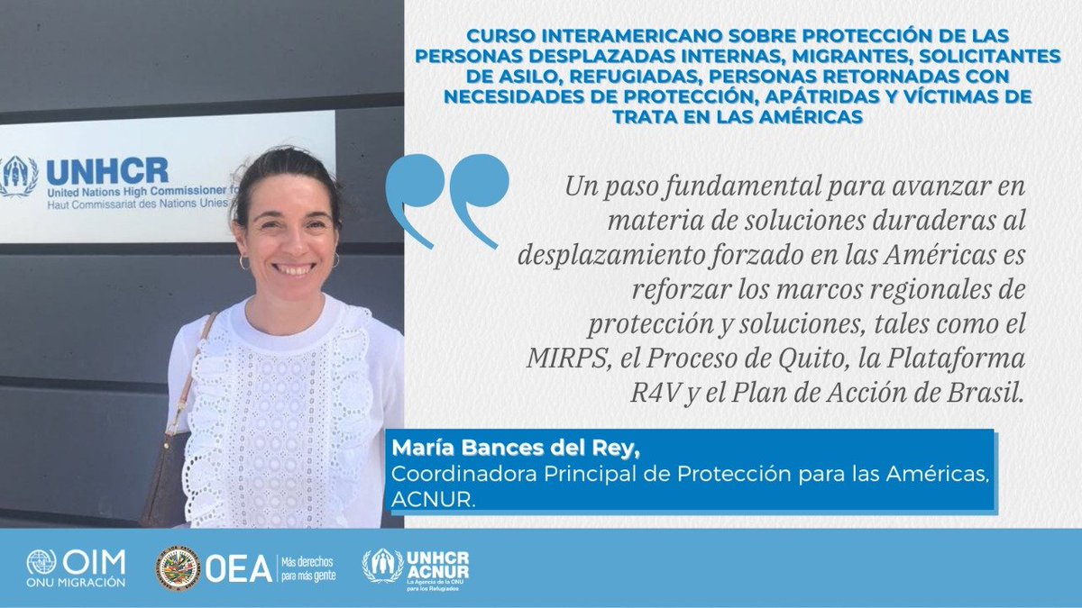 OEA_Derechos's tweet photo. María Bances del Rey, Coordinadora Principal de Protección para las Américas en @ACNURamericas dio inicio al Día 2 del #CursoInteramericano con su presentación sobre "Soluciones duraderas al desplazamiento forzado"👇🏾 https://t.co/sQ3lvq0sxu