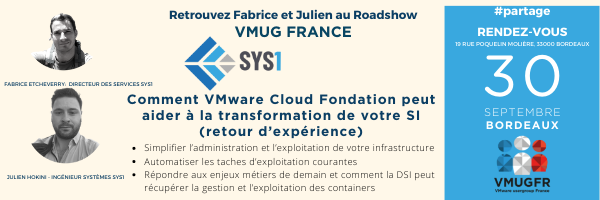 VMUGFR's tweet photo. Venez écouter ce REX de #sys1 🔥 "Comment VMware Cloud Fondation peut aider à la transformation de votre SI ?" 
👉🏽L’inscription pour #Bordeaux  c’est par ici: https://t.co/i2hNDKaGsr
Evènement gratuit ! #VMUGFR @vmwarevcf https://t.co/2e9iZz8nka