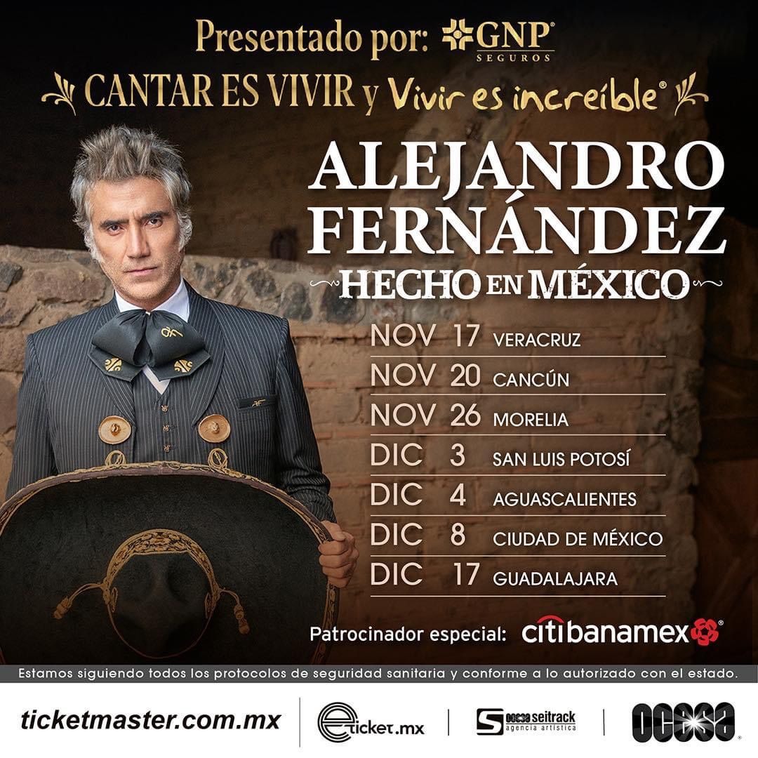 Llega a Veracruz Alejandro Fernández con su tour “Hecho en México”
 -Preventa Citibanamex 29 y 30 de septiembre 11:00 horas 
-Venta al público en general 1 de octubre 11:00 horas