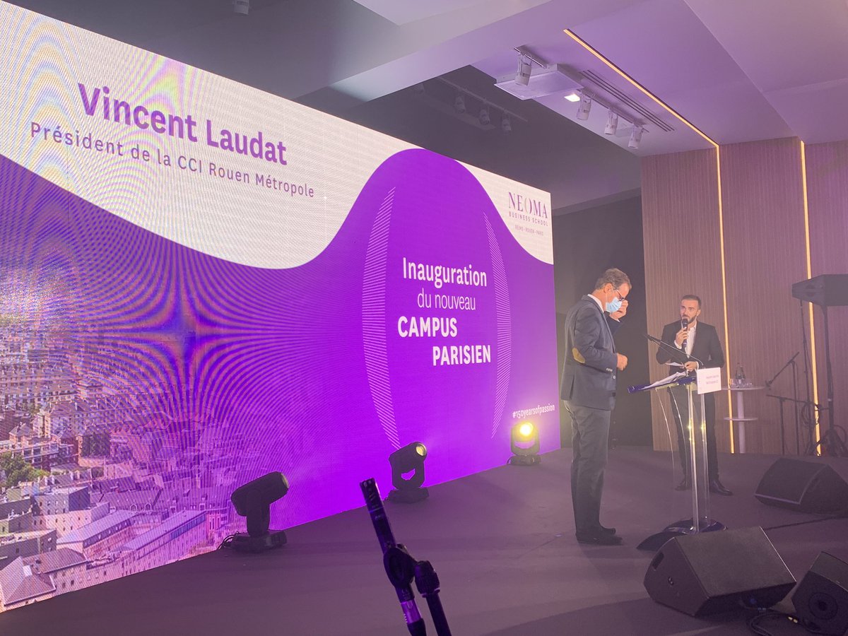 AlainGoudey's tweet image. Lancement de l’inauguration du campus paris de @NEOMAbs par @jerome_coumet, maire du XIIIème arrondissement, puis prise de parole de @V_Laudat qui rappelle les étapes clés de l’école. #150yearsofpassion #proudtobeneoma