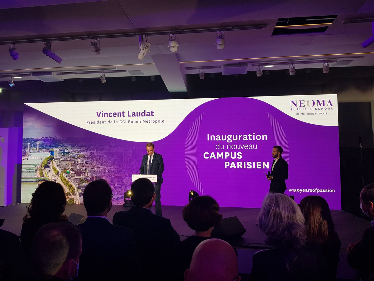 BusinessCoolFR's tweet image. Vincent Lauda, Président @CCIRouenM, rappelle la mission et l'histoire de @NEOMAbs dans le cadre des 150 ans de l'école et de l'ouverture du nouveau campus parisien. #150yearsofpassion