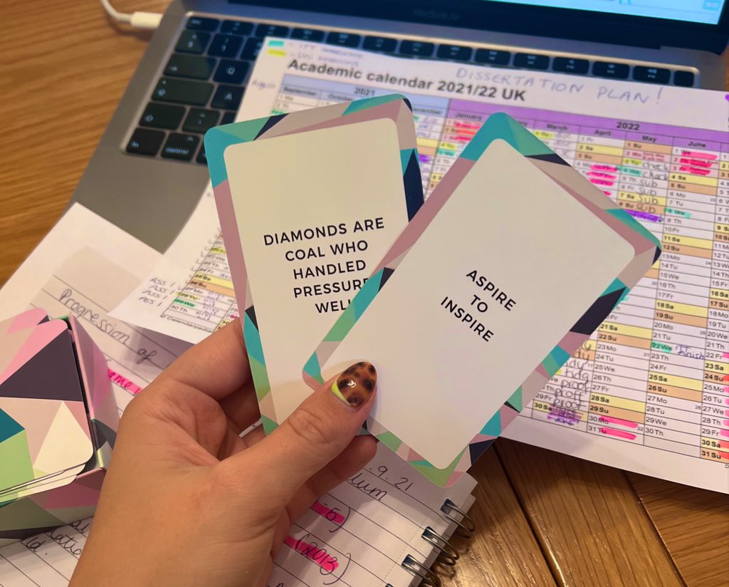FourfieldsMissJ's tweet photo. Inspiration cards from @MrsKyear2 coming in handy for dissertation writing 👩‍🎓 https://t.co/AiNAOYQt3a